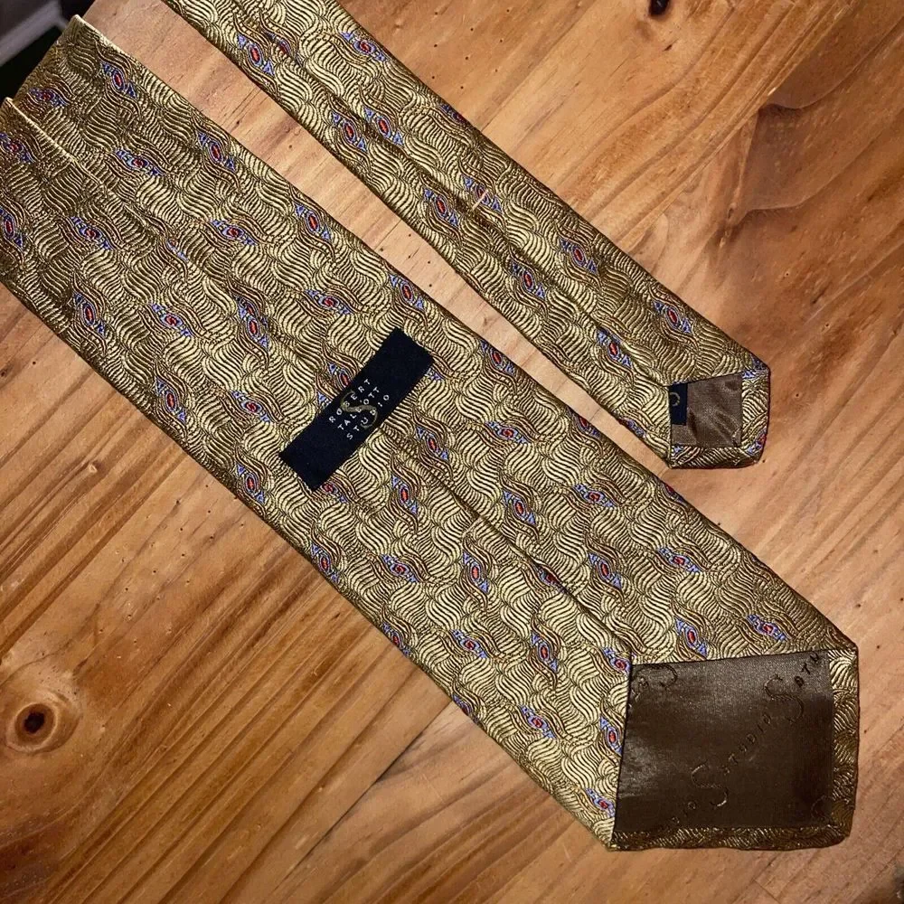 Robert Talbott Studio Neck Tie Men‎ Yellow Gold Hand Sewn Imported Silk Made USA